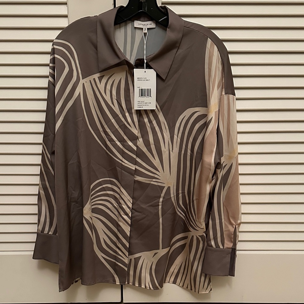 Lafayette 148 New York Taupe and Beige Blouse